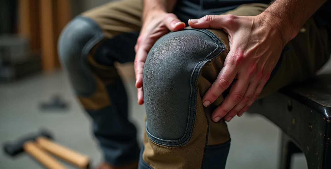 Position de travail d'un serrurier à genoux avec protection adaptée
